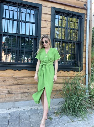Fıstık Yeşil Kruvaze Elbise