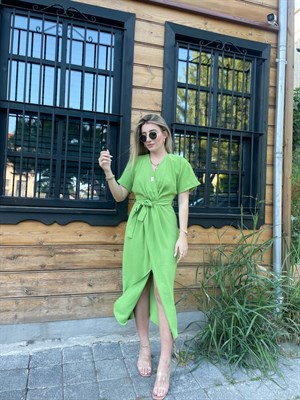 Fıstık Yeşil Kruvaze Elbise