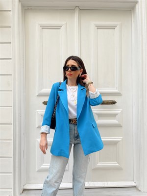 Mavi Kol Katlamalı Blazer Ceket