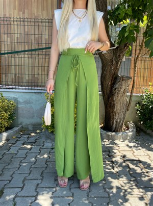 Yağ Yeşili Yırtmaçlı Pantolon 